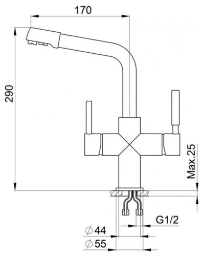 Смеситель Granula GR-2015, эспрессо, высокий, с краном под питьевую воду