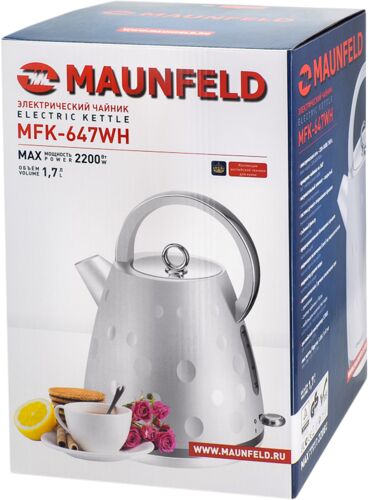 Чайник Maunfeld MFK-647WH, белый с хромированными элементами