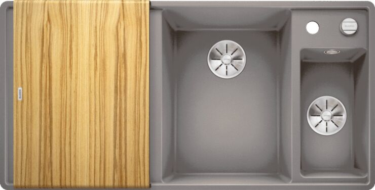 Кухонная мойка Blanco Axia III 6 S-F (чаша справа) Silgranit, алюметаллик, доска ясень, c кл.-авт. InFino,523485
