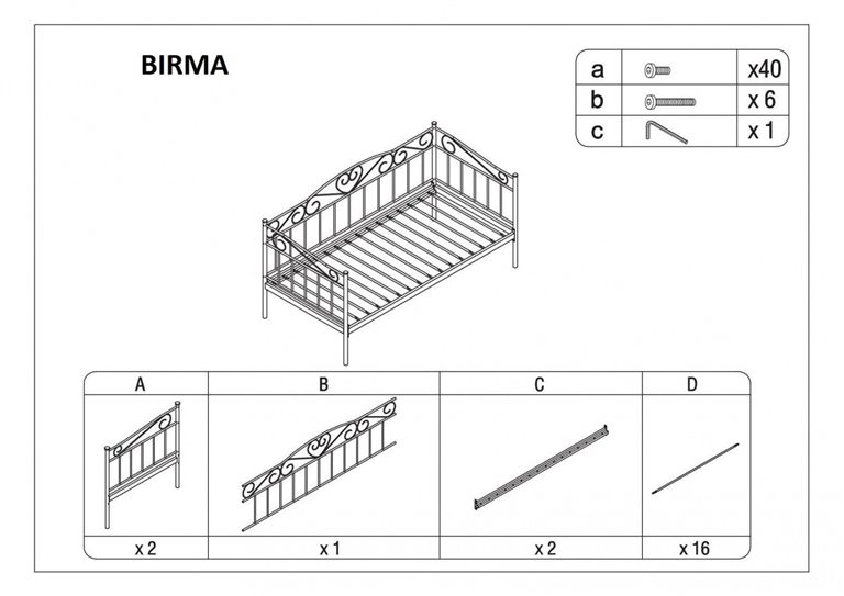 Кровать Signal BIRMA (черный) 90/200
