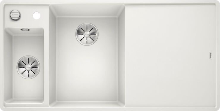Кухонная мойка Blanco Axia III 6 S-F (чаша слева) Silgranit, белый, доска ясень, c кл.-авт. InFino, 524666
